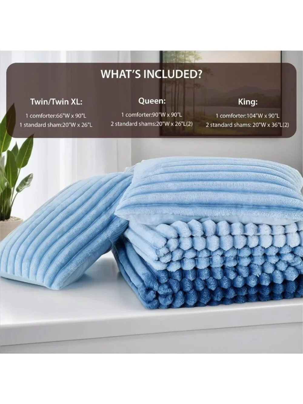 Cozy Ribbed Fluffy Queen Comforter Set - Super Soft Plush Fleece Bedding